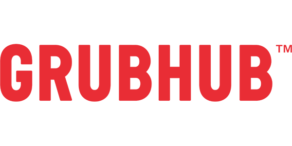 Grubhub logo in red text, a food delivery service.