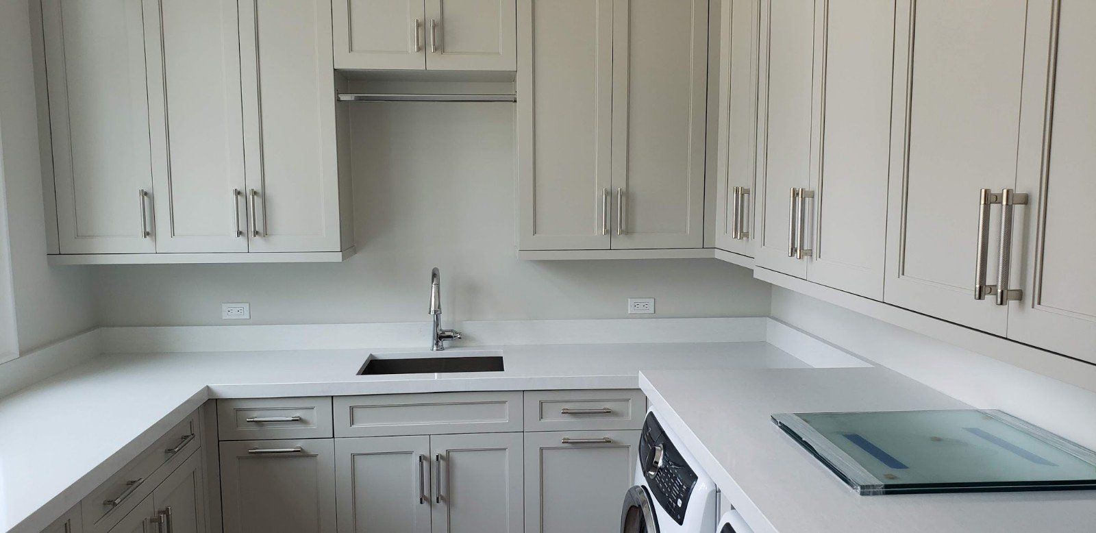 White Small Kitchen Counter & Cabinets — Naples, FL — Rain Forest Marble Inc.