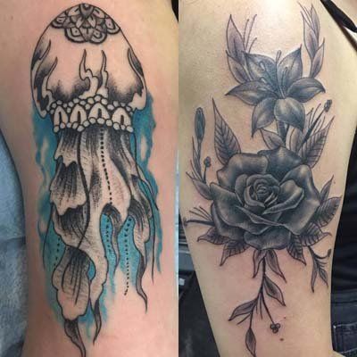 jelly fish and line art tattoo