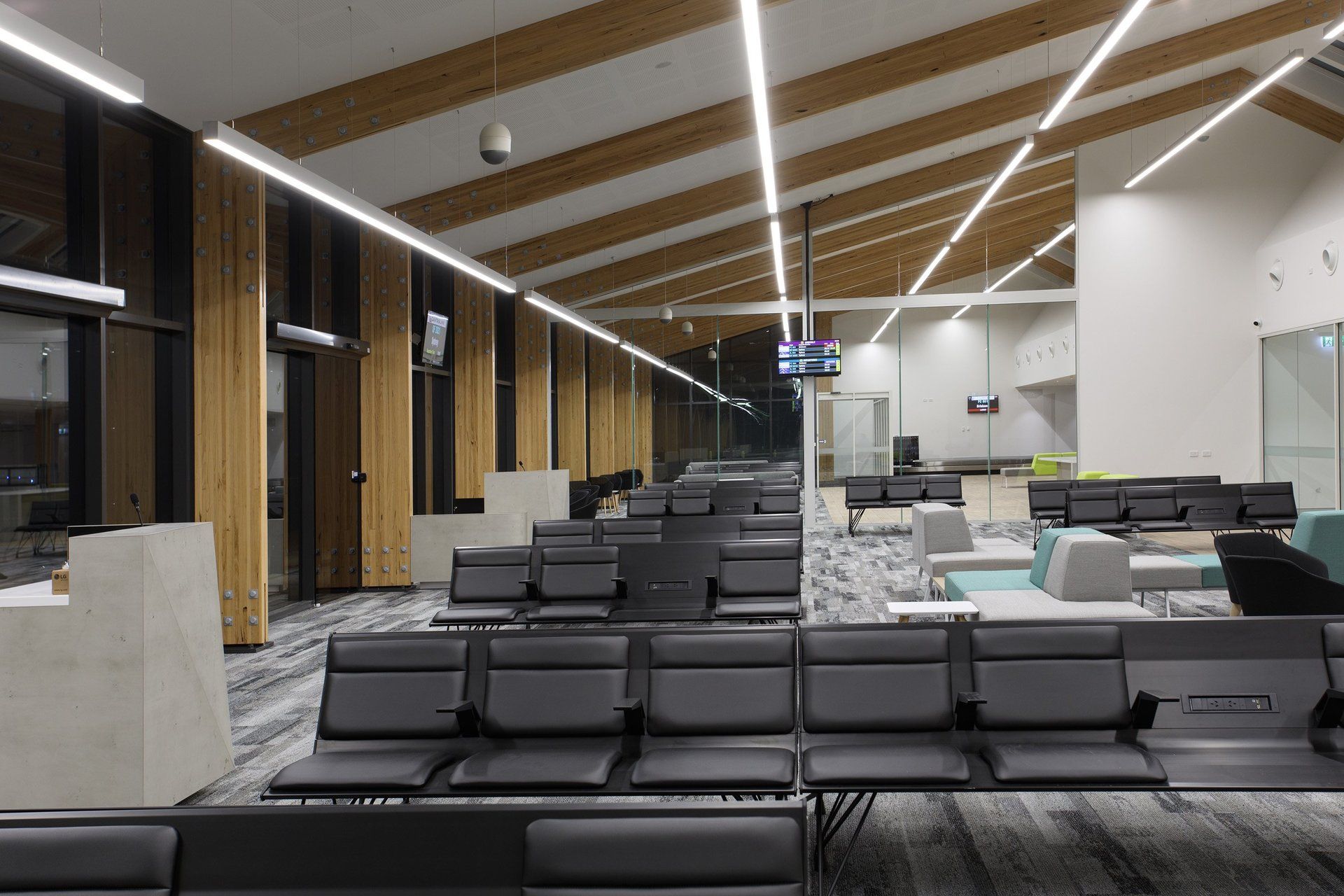 interior view of chairs in the waiting area of armidale airport.