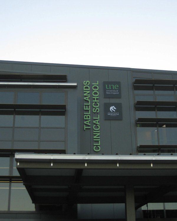 close up view of tablelands clinical school in the evening