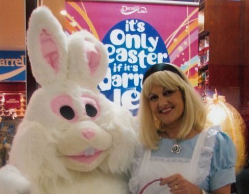 Dressed up bunny and woman