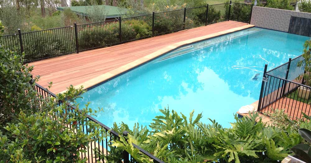 wood decking around pool