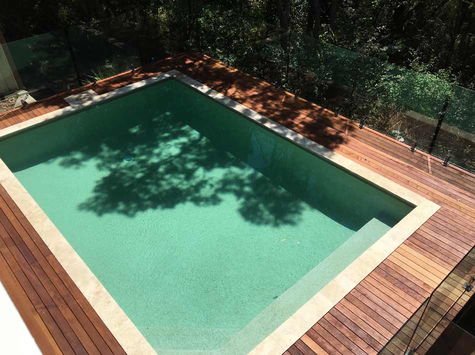 wood deck around pool