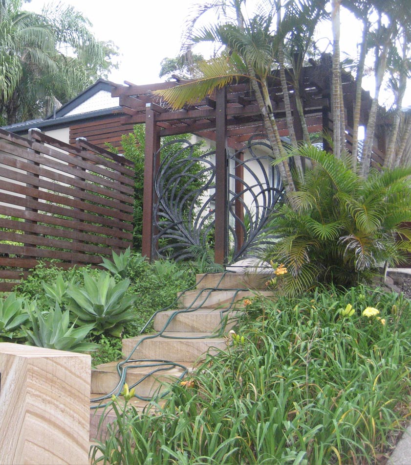 pergola with rock steps
