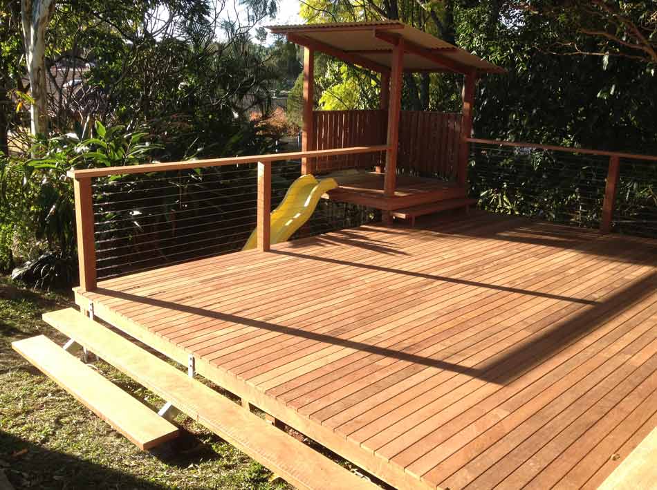 brown timber deck