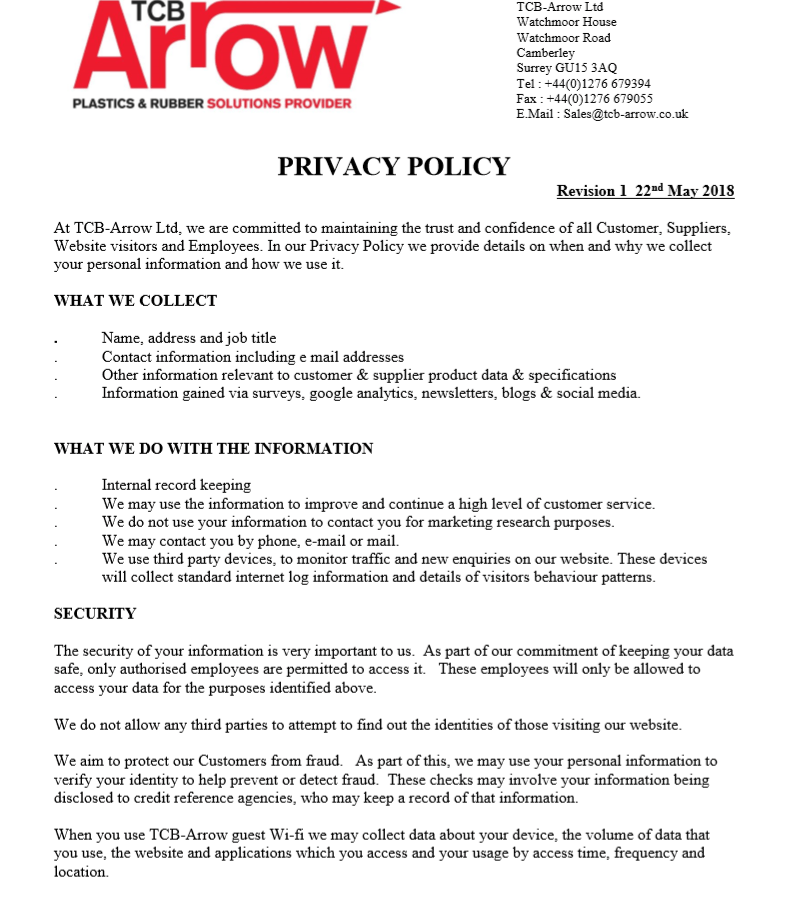 It is a privacy policy for a company called arrow.