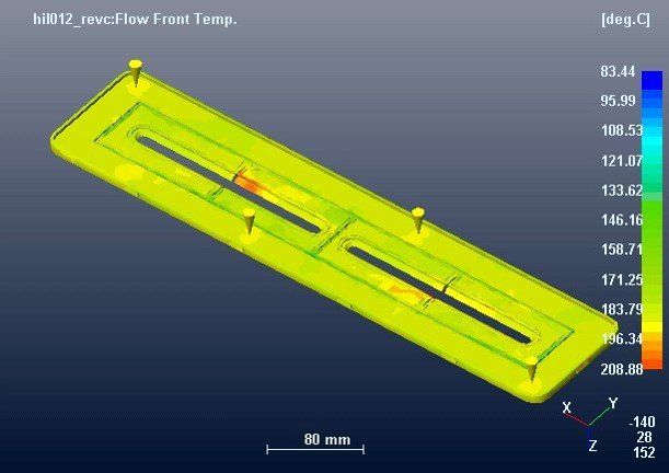 A computer generated image of a device showing the flow front temp