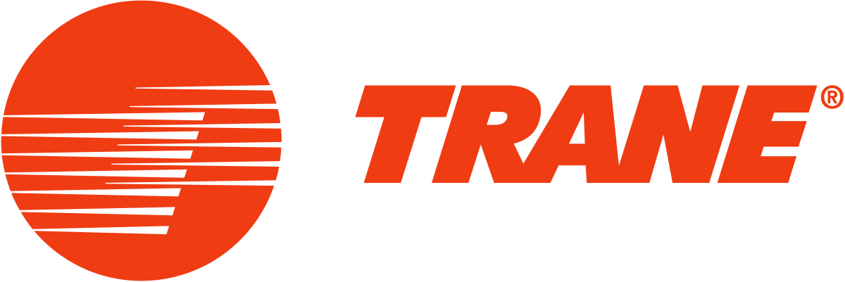 A red and white trane logo on a white background