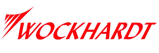 A red and white logo for wockhardt on a white background