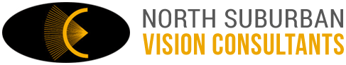 A logo for north suburban vision consultants with a diamond in the middle.