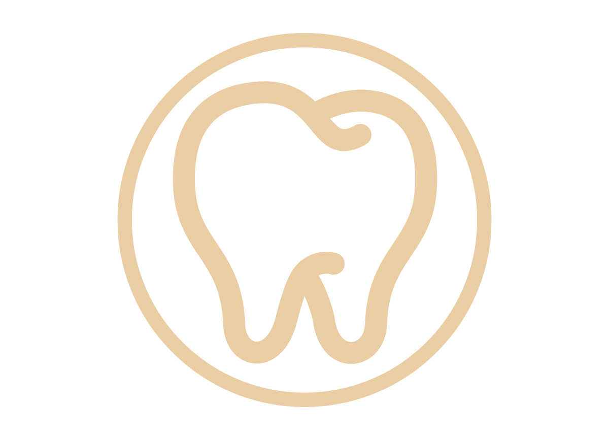Beige outline of a tooth inside a beige circle, likely a dental logo.
