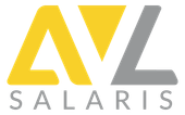 Het AVL Salaris-logo, met een gele letter A, een gele driehoekige V en een grijze letter L boven de tekst