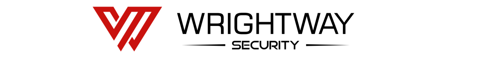 A red and black logo for wrightway security