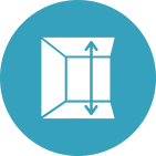 White icon of a window with vertical arrows, representing the height adjustment, against a teal circular background.