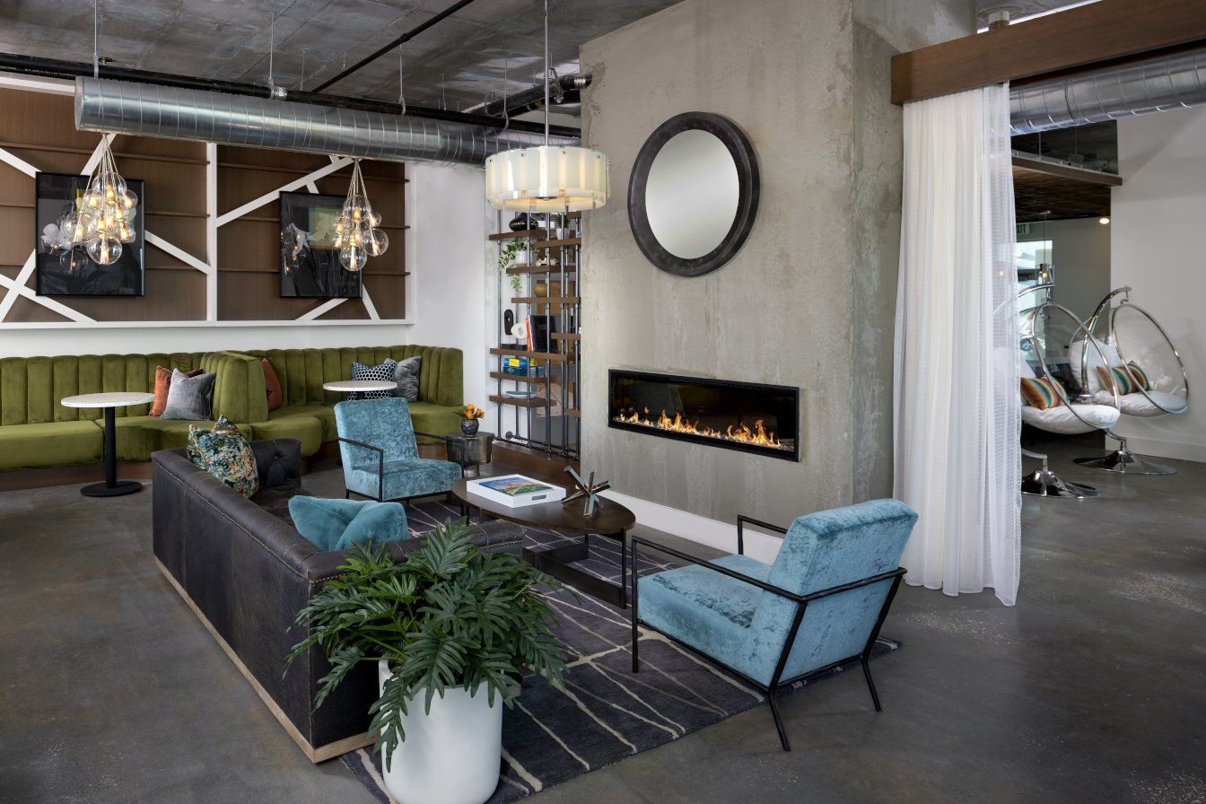 Vantage St. Pete Apartment Resident Lounge with Modern Industrial Decor