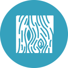 A wood grain icon in a blue circle on a white background.