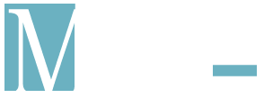 Light blue logo with a large serif “M” and a small horizontal dash on white background