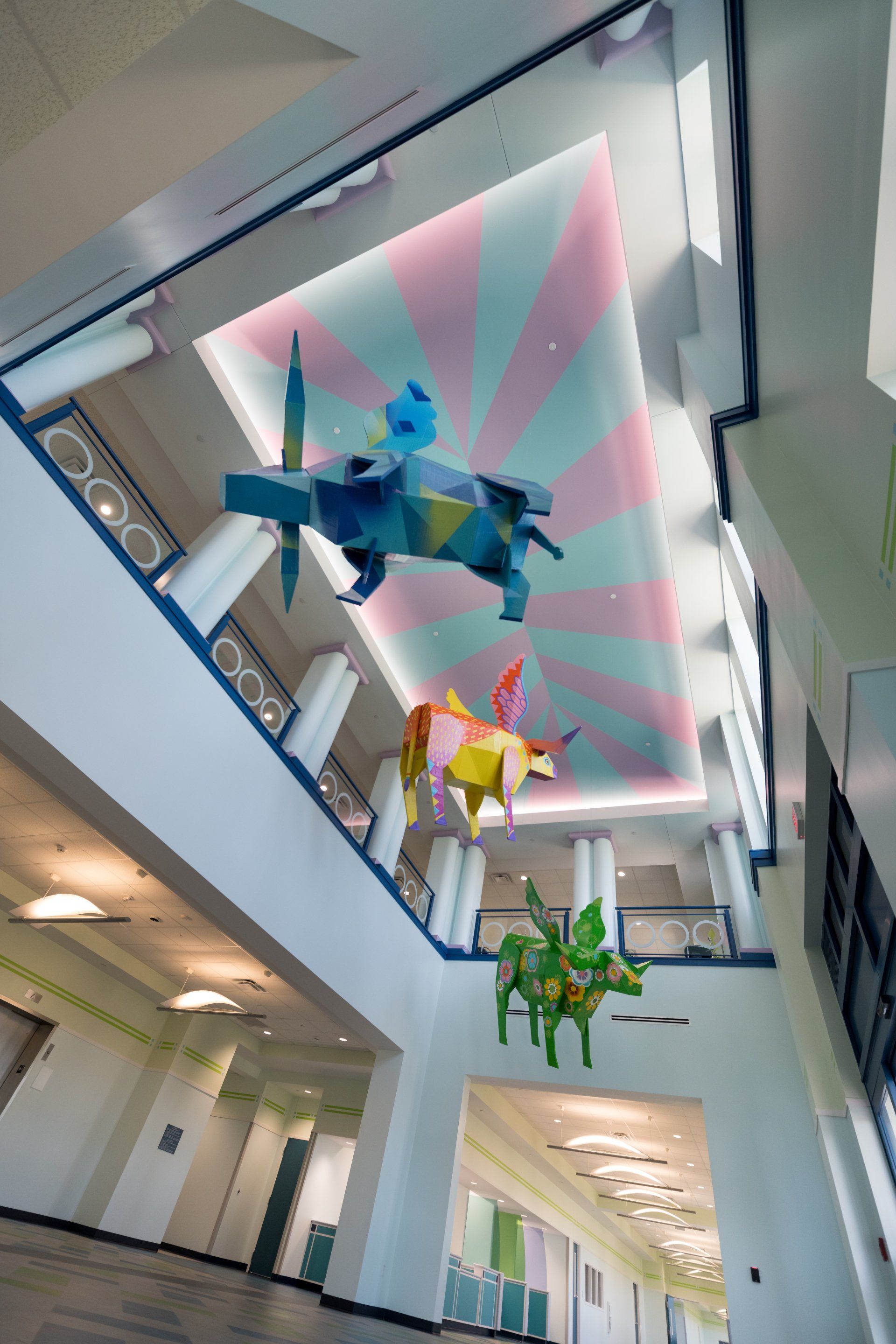 Hanging childrens pinatas in hospital