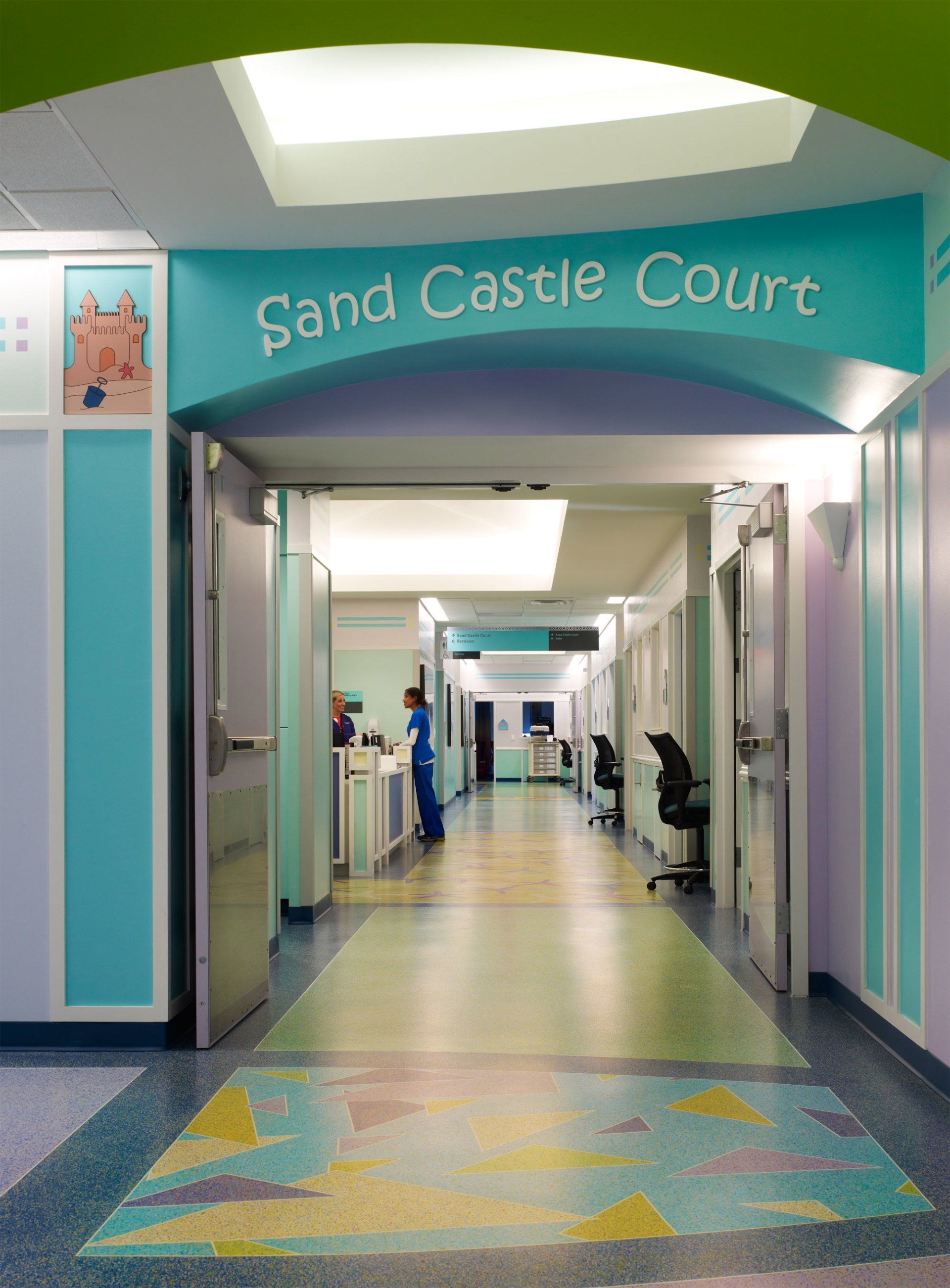 Hallway in a hospital ward, labeled 