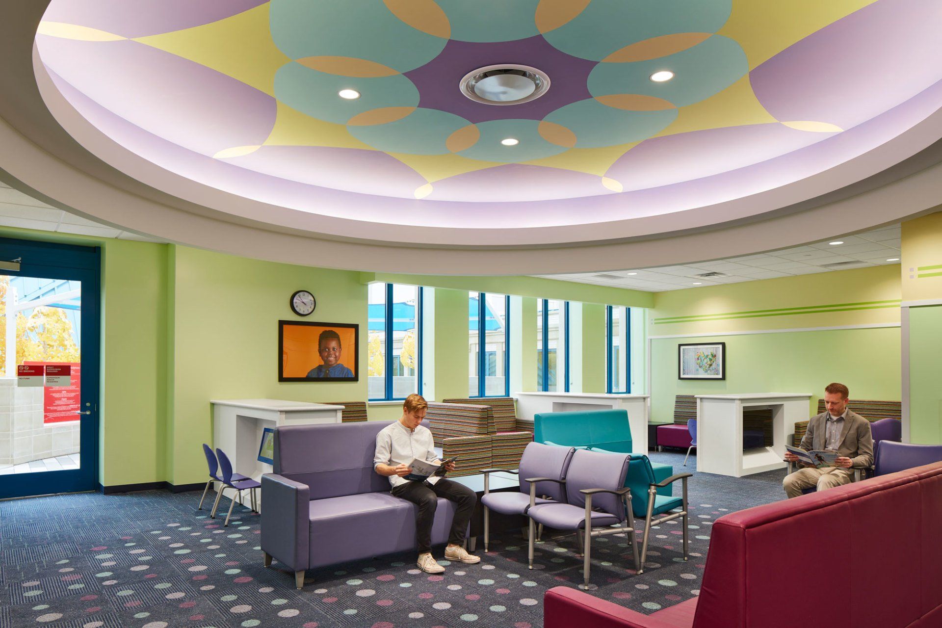 Hospital waiting area with patient