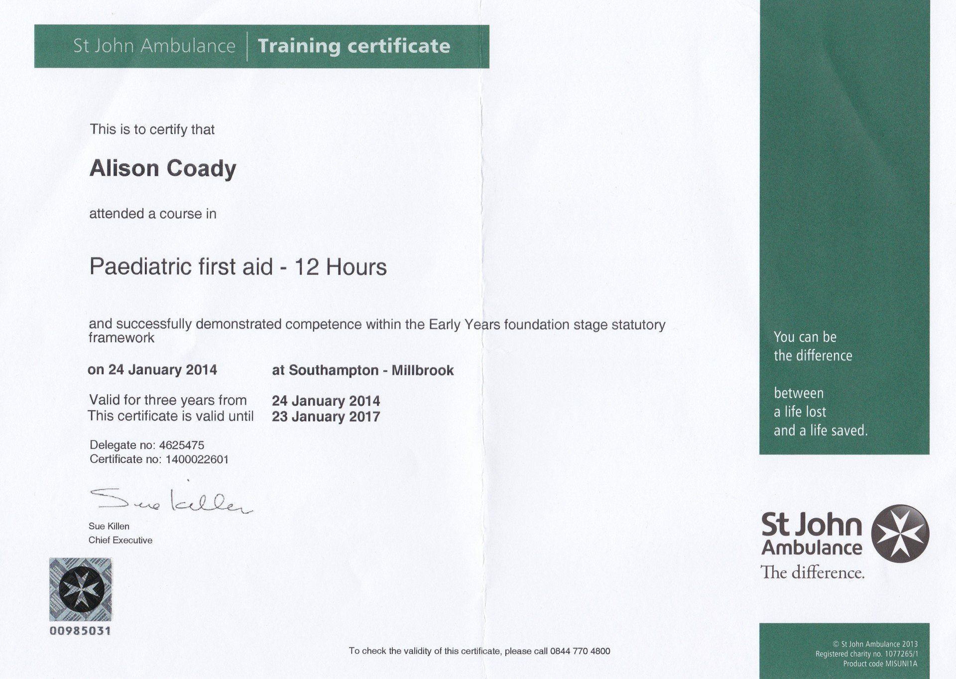 Paediatric First Aid - 24th January 2014