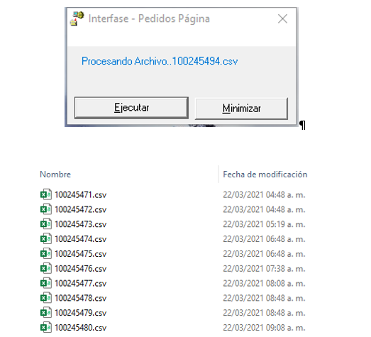 interface para descarga de pedidos