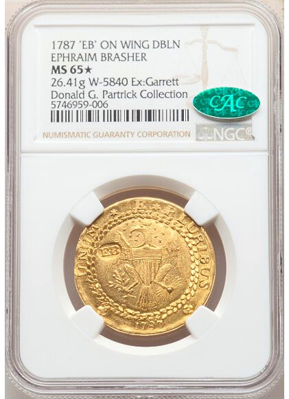 Most expensive coin sold at auction: world record set by The 1787 New York-Style Brasher Doubloon