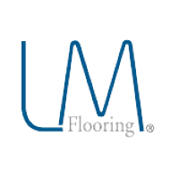 The logo for lm flooring is blue and white.