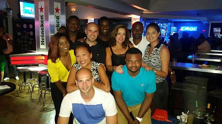 corrinne with her friends at a bar