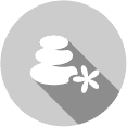 Icoon van 3 stenen op elkaar met een bloem ernaast