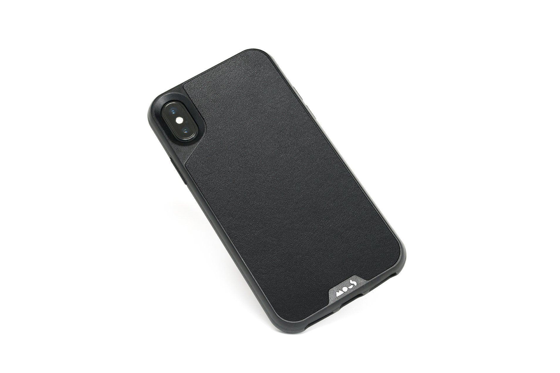 A black leather cell phone case.