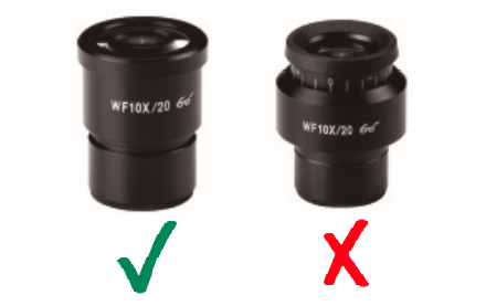 Two microscope lenses with a green check mark and a red x