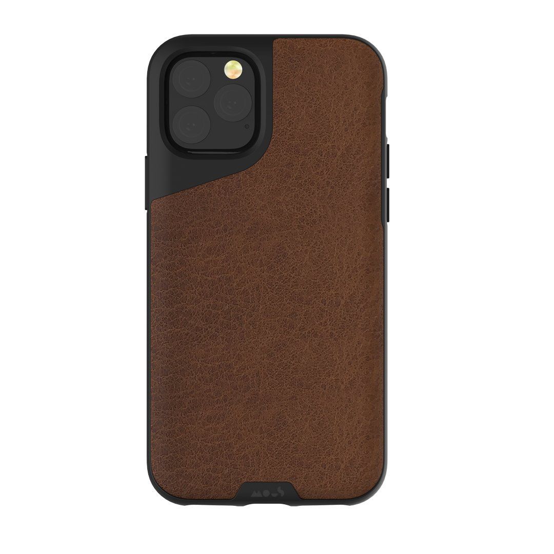 A brown phone case with a camera on it