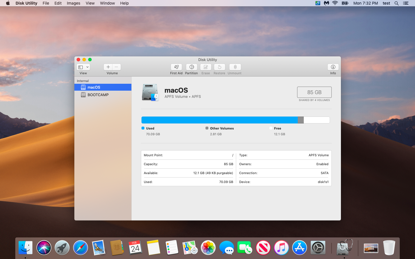 A screenshot of disk utility being open showing the main disk