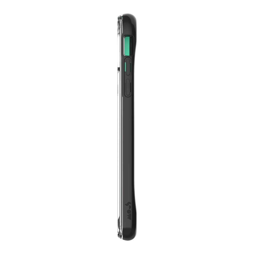 A black cell phone with a green button on the side.