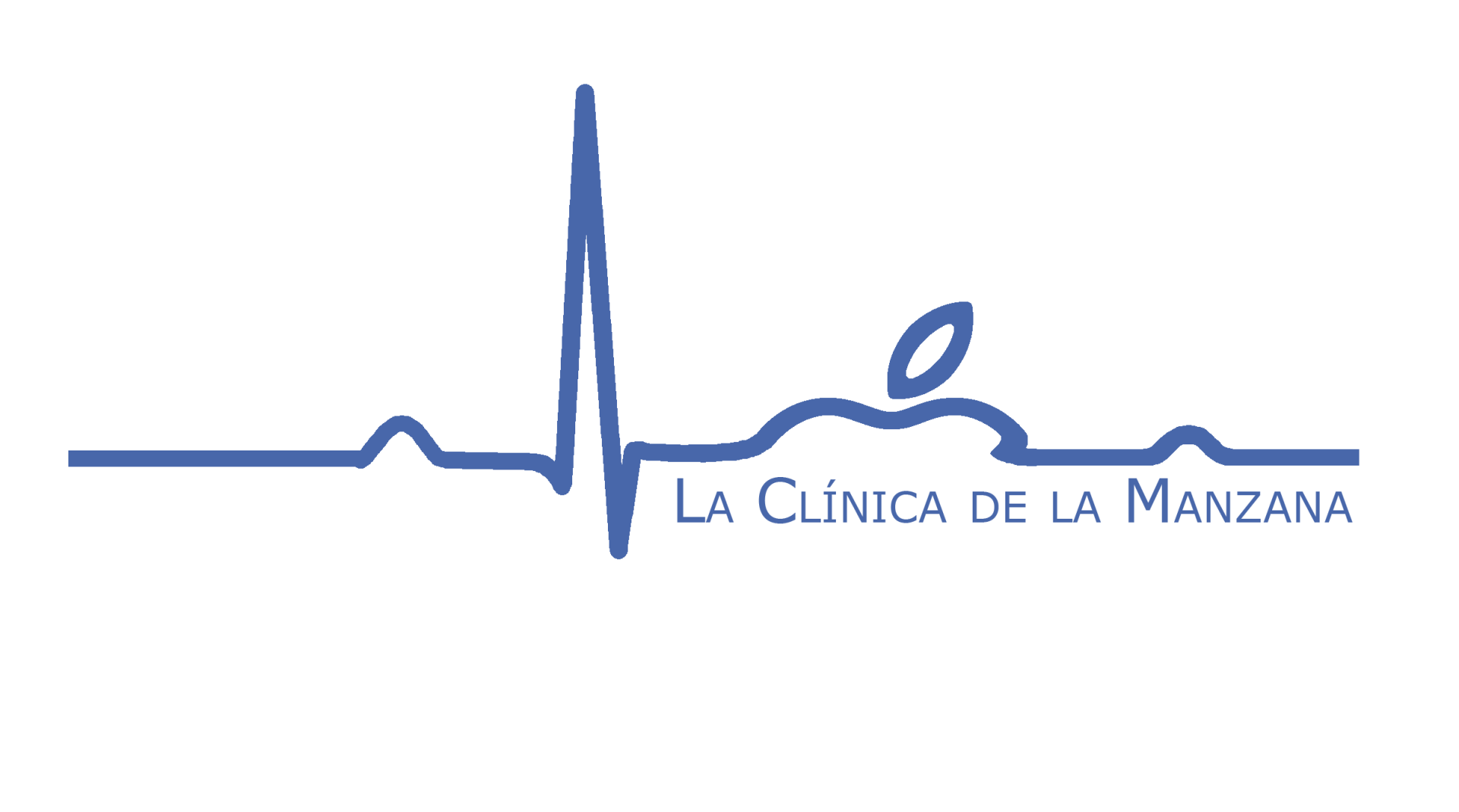 The logo for la clinica de la manzana shows a heartbeat line.