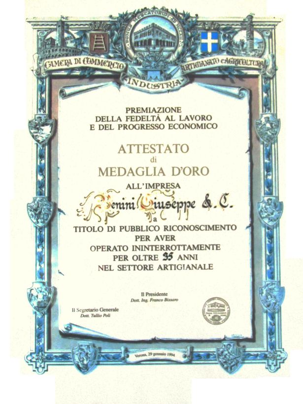 attestato di medaglia d'oro
