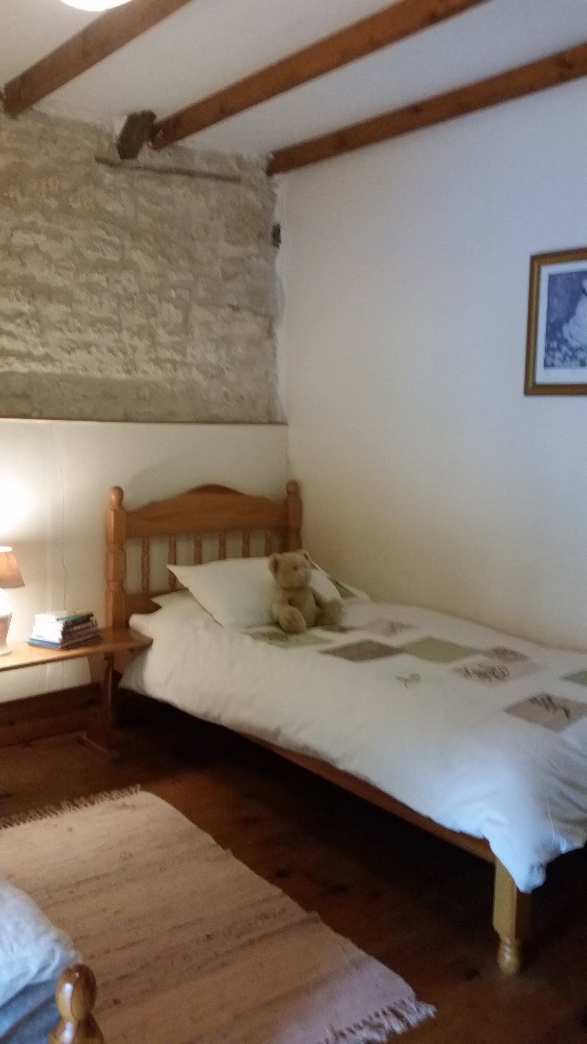 twin childrens beds with a teddy bear 