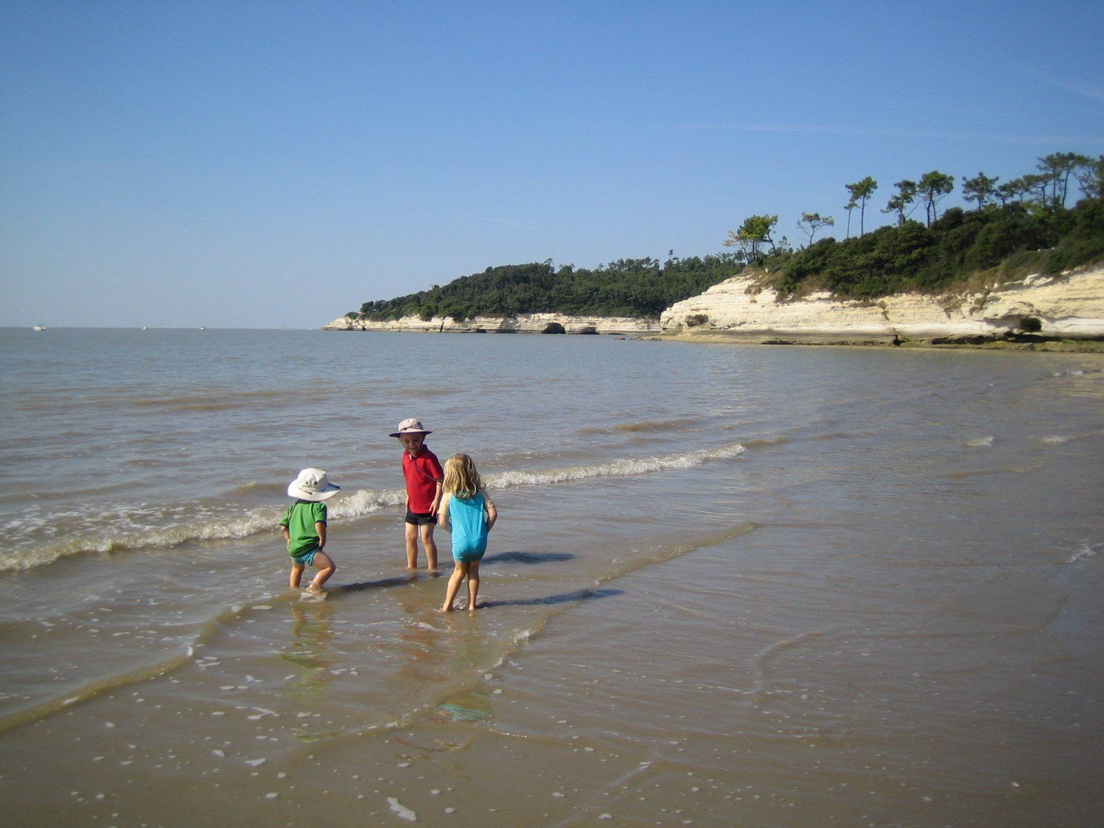 three children paddling in the sea