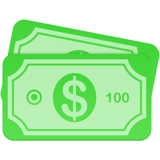 Green dollar bills stacked, showing the dollar symbol and 