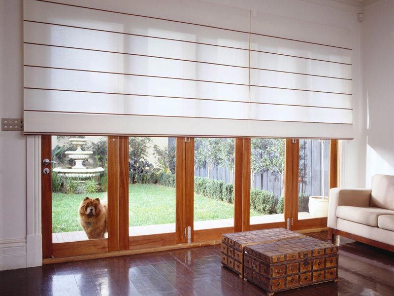 wood framed windows with white shades