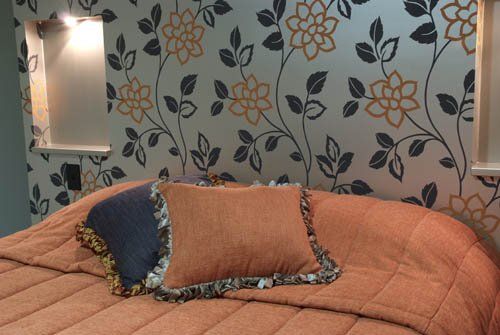 room with floral wallpaper