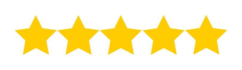 Five gold stars in a row, representing top rating.