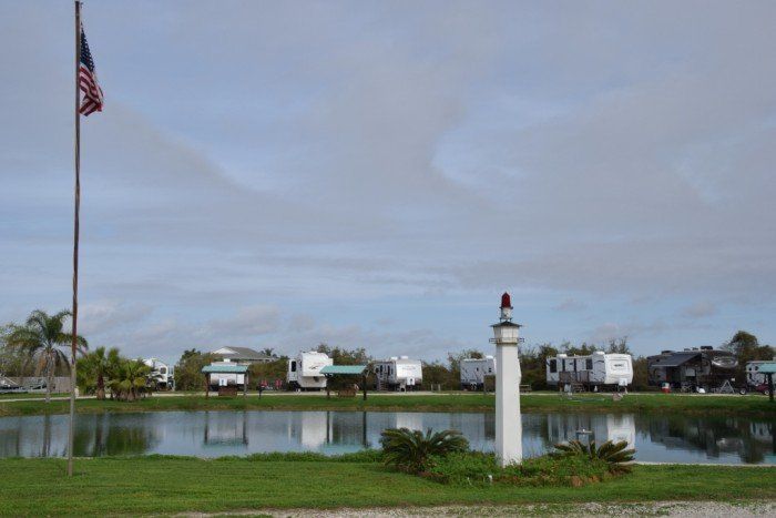 Pond with Lighthouse at Beacon 44 RV Park