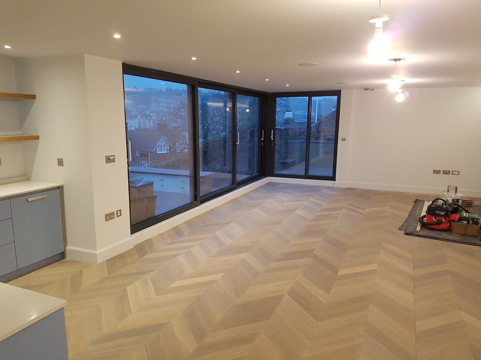 Living area with hardwood floor
