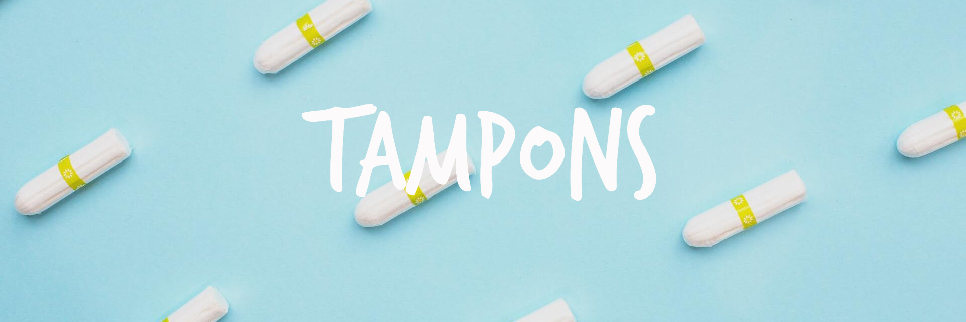 A blue background with the word tampons written on it.