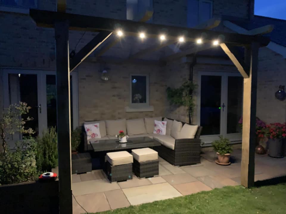 Garden pergola at night