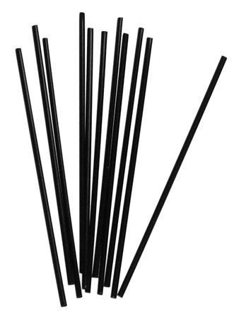 A bunch of black straws on a white background.
