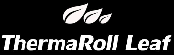 The logo for thermo roll leaf is white on a black background.